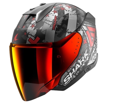 Casco Jet Shark I3 HELLCAT Nero Cromo Rosso Opaco