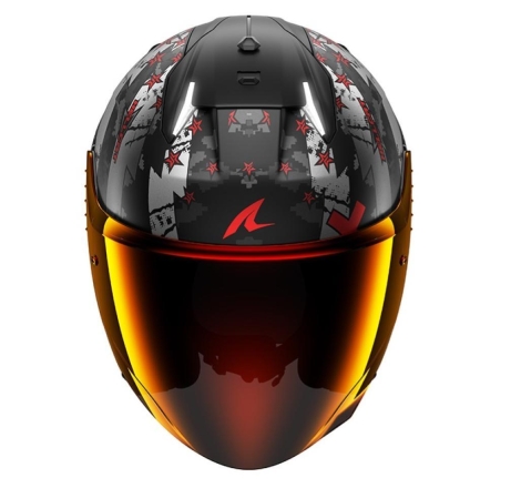 Casco Jet Shark I3 HELLCAT Nero Cromo Rosso Opaco