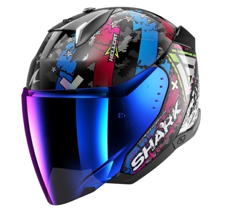 Casco Jet Shark I3 HELLCAT Nero Cromo Blu