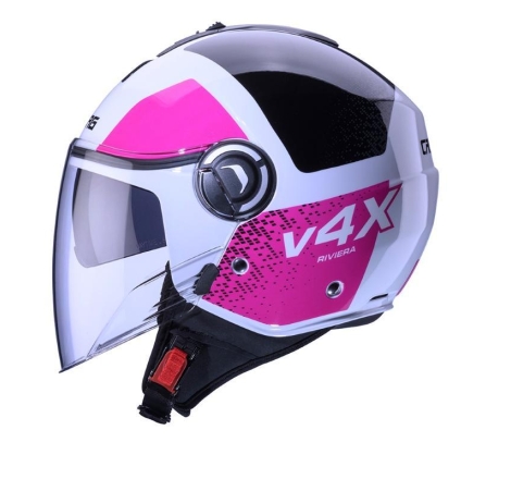 Casco Jet Caberg  Riviera V4 X Alpha Bianco Nero Fucsia