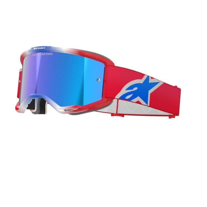 Maschera Off Road Alpinestars Vision 5 Corp Bianco Rosso Blu con Lente a specchio