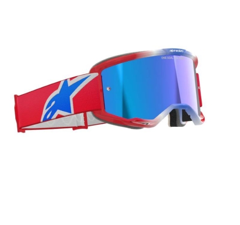 Maschera Off Road Alpinestars Vision 5 Corp Bianco Rosso Blu con Lente a specchio