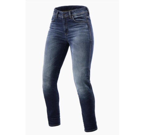Pantaloni moto Jeans Rev'it Marley Ladies Sk Corto L30 con Protezioni Taglio Stretto Blu Medio Slavato