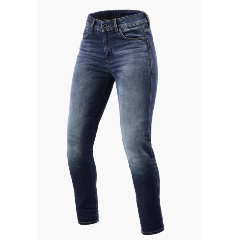 Pantaloni moto Jeans Rev'it Marley Ladies Sk Corto L30 con Protezioni Taglio Stretto Blu Medio Slavato