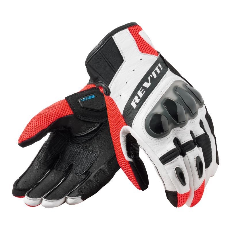Guanti Moto Pelle Tessuto Rev'it Ritmo Nero Neon Rosso Bianco
