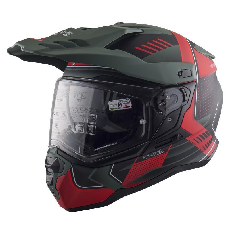 Casco Enduro Stradale Nos NS-9 OMEGA Rosso Verde Opaco