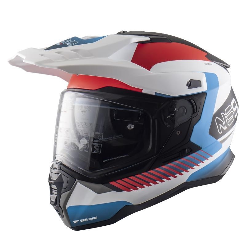 Casco Enduro Stradale Nos NS-9 MIRAGE Bianco Rosso Azzurro Opaoc