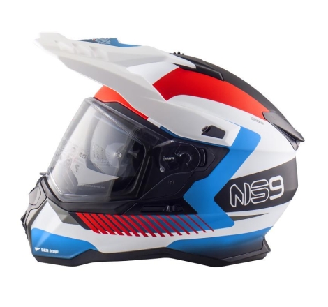 Casco Enduro Stradale Nos NS-9 MIRAGE Bianco Rosso Azzurro Opaoc