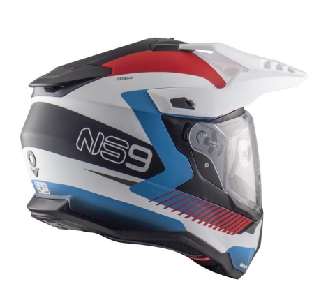 Casco Enduro Stradale Nos NS-9 MIRAGE Bianco Rosso Azzurro Opaoc