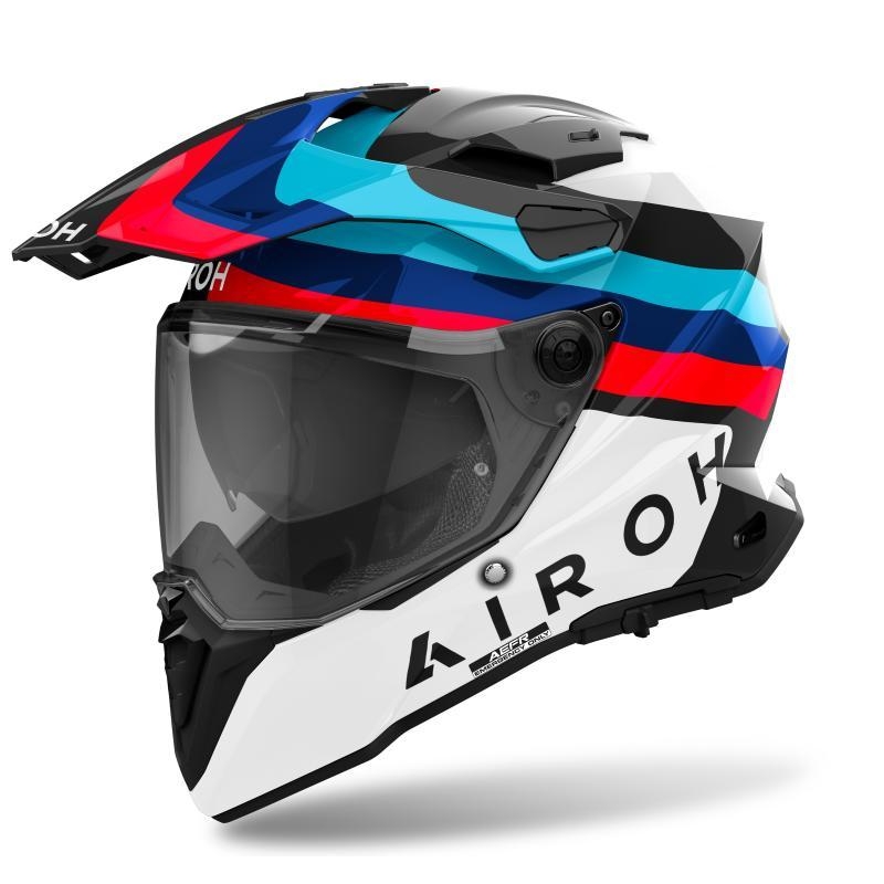 Casco Enduro Airoh Commander 2 Doom Bianco Rosso Blu