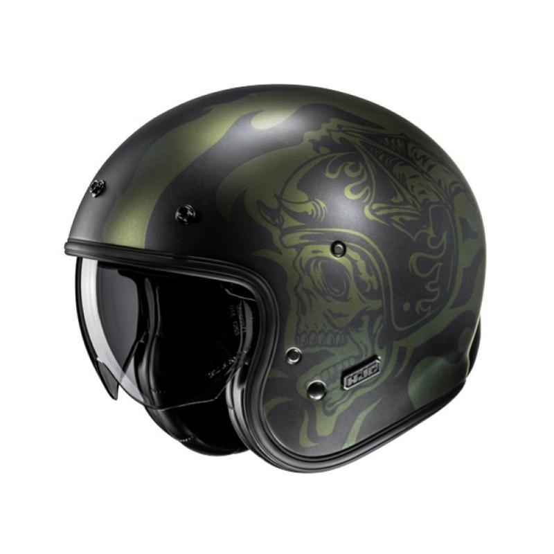 Casco Jet Hjc V31 FLAME Nero Verde Opaco