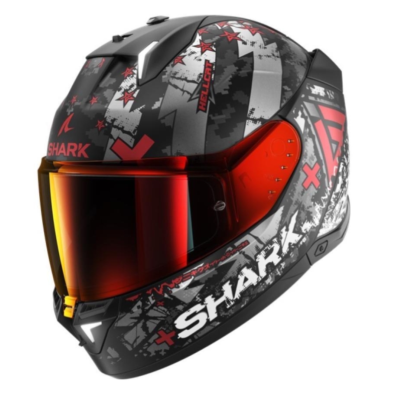 Casco Integrale Shark SKWAL I3 HELLCAT Nero Cromo Rosso Opaco