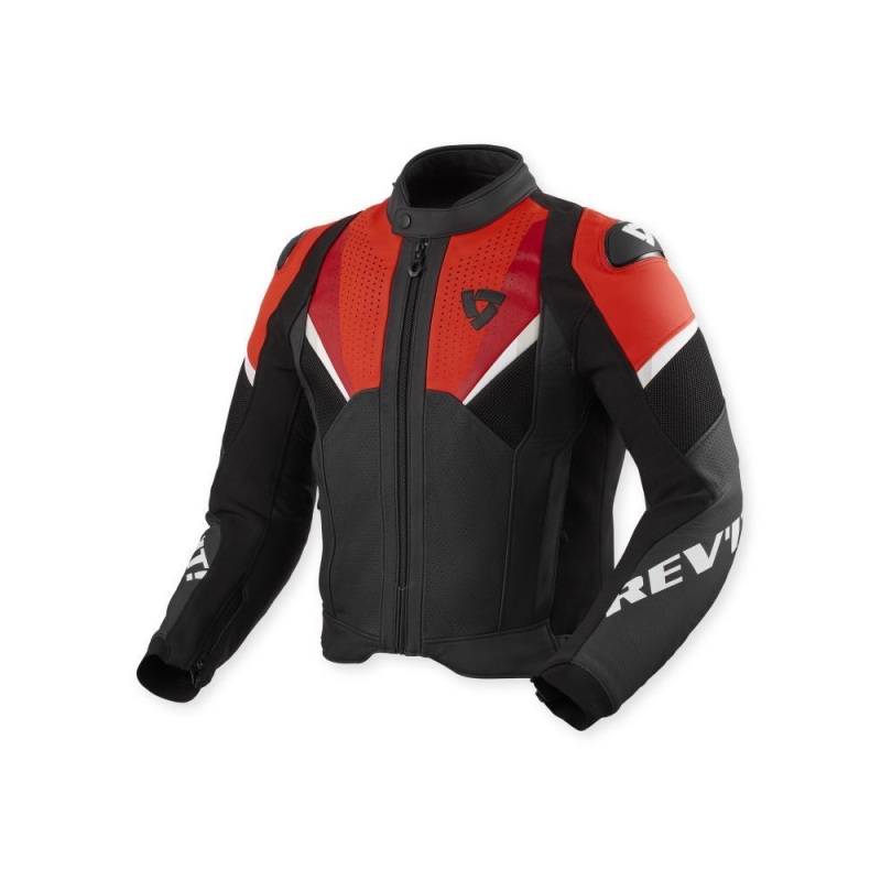 Giubbino moto Rev'it in pelle Automate Nero Rosso