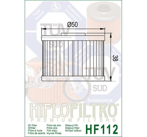Filtro Olio Hiflo HF112 per Adly / Dinli / Gas Gas / Hisun / Honda / Polaris / Quadzilla / Suzuki