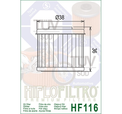 Filtro Olio Hiflo HF116 per Hm / Honda / Husqvarna / Polaris