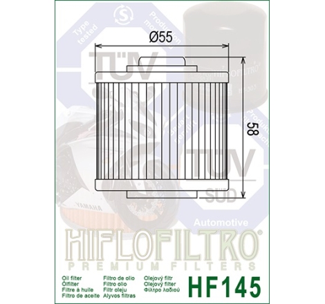 Filtro Olio Hiflo HF145 per Aprilia / Derby / Jawa / Keeway / Muz / Sachs / Yamaha