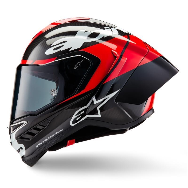 Casco Integrale Alpinestars Supertech R10 Element Nero Carb Rosso brillante Bianco