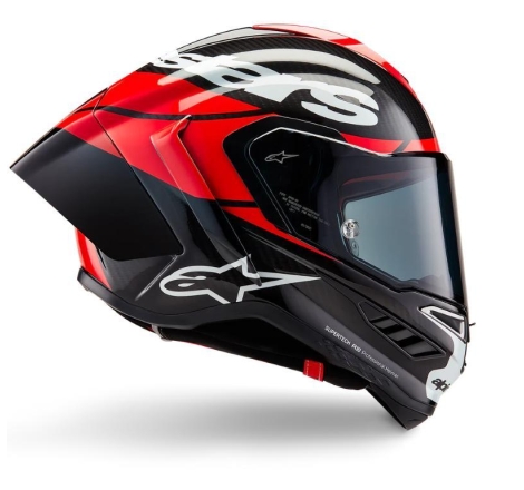 Casco Integrale Alpinestars Supertech R10 Element Nero Carb Rosso brillante Bianco