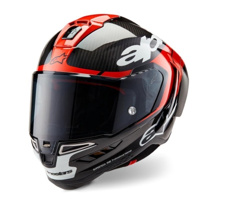 Casco Integrale Alpinestars Supertech R10 Element Nero Carb Rosso brillante Bianco