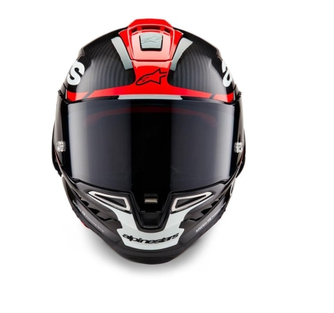 Casco Integrale Alpinestars Supertech R10 Element Nero Carb Rosso brillante Bianco