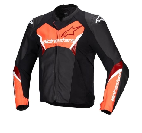 Giubbino Moto Alpinestars in Pelle Faster 3 Nero Rosso Fluo