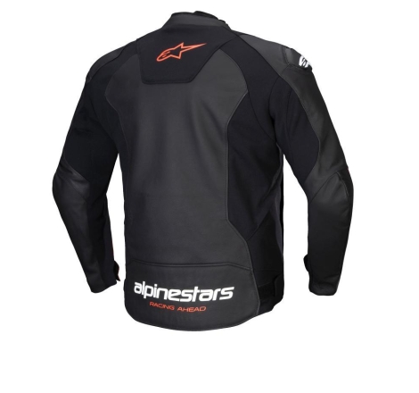 Giubbino Moto Alpinestars in Pelle Faster 3 Nero Rosso Fluo