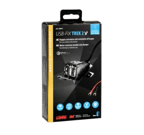 Presa Usb Lampa 38827 Doppio Caricatore Impermeabile Con Fissaggio a Viti o Biadesivo 5400 MA - 12/24V