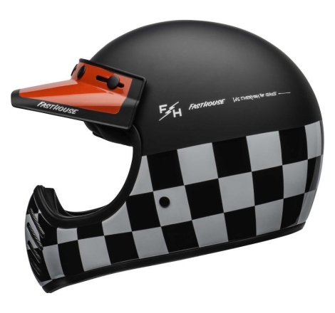 Casco Integrale Bell Moto-3 Fasthouse Checkers Nero Rosso Opaco