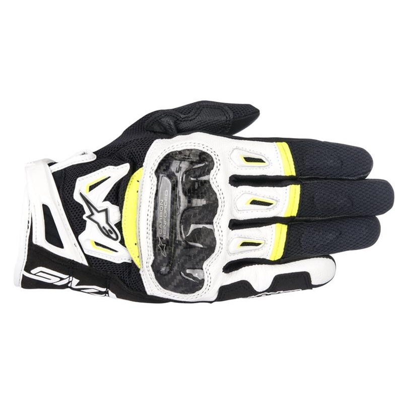 Guanti Moto Pelle Alpinestars SMX 2 V2 Nero Bianco Giallo Fluo