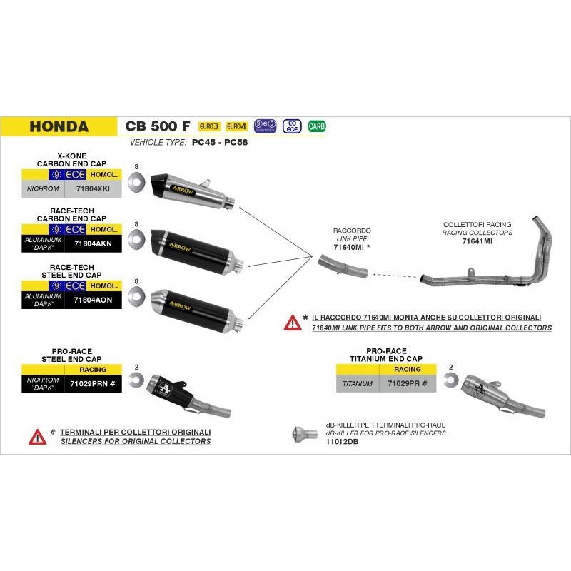 Raccordo Arrow Acciaio Inox Per Collettori Oem / Arrow - Honda Cb/Cbr 500 F/R '16/18