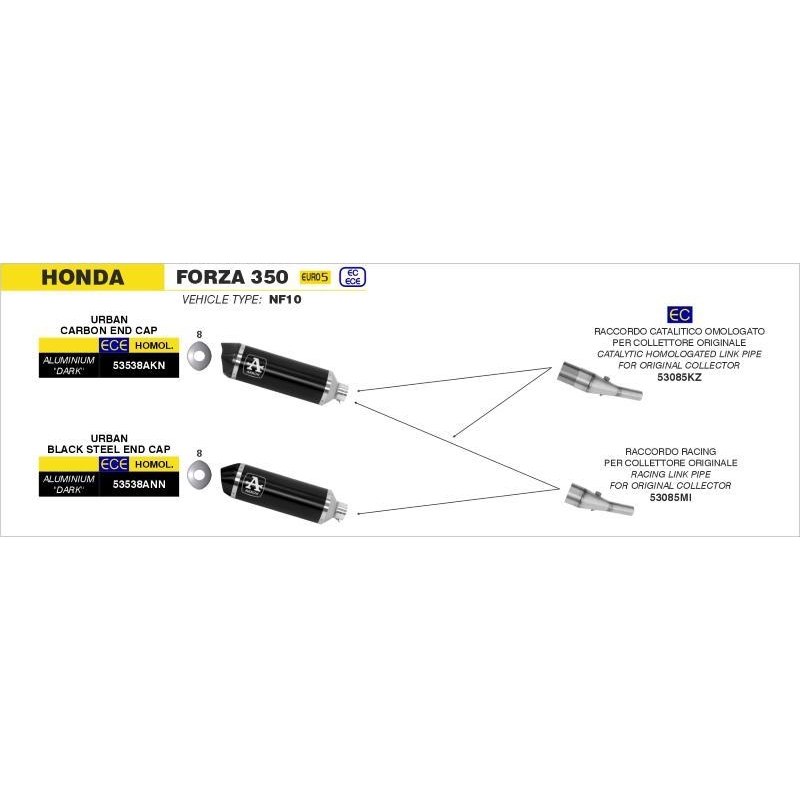 Raccordo Arrow Acciaio Inox Racing Per Terminali Arrow E Collettori Oem - Honda Forza 350 '21