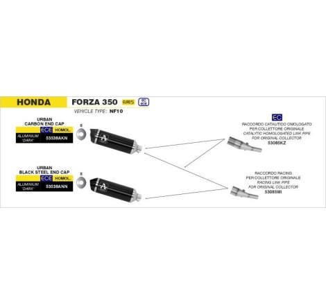 Terminale Di Scarico Arrow Urban Alluminio Dark Omologato - Honda Forza/Sh 350 '21 (Euro 5)