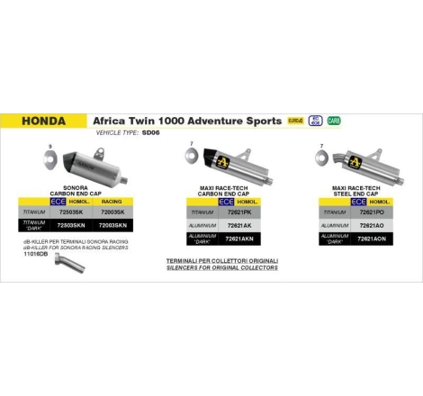 Collettori Racing Dekat Inox Honda Crf   1000L Africa Twin Adventure Sport '18    Ric.Originale  + Ric.Arrow