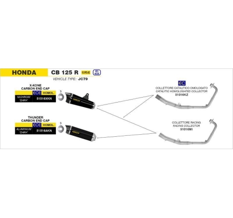 Marmitta Omologata Thunder Alluminio Dark Honda Cb 125R '18 Con Fond.Carby Ric.Arrow