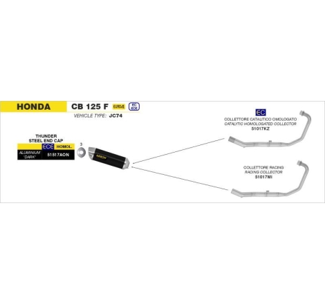Marmitta Omologata Thunder Alluminio Dark Honda Cb 125F '17/18 Con Fondello Inox Ric.Arrow