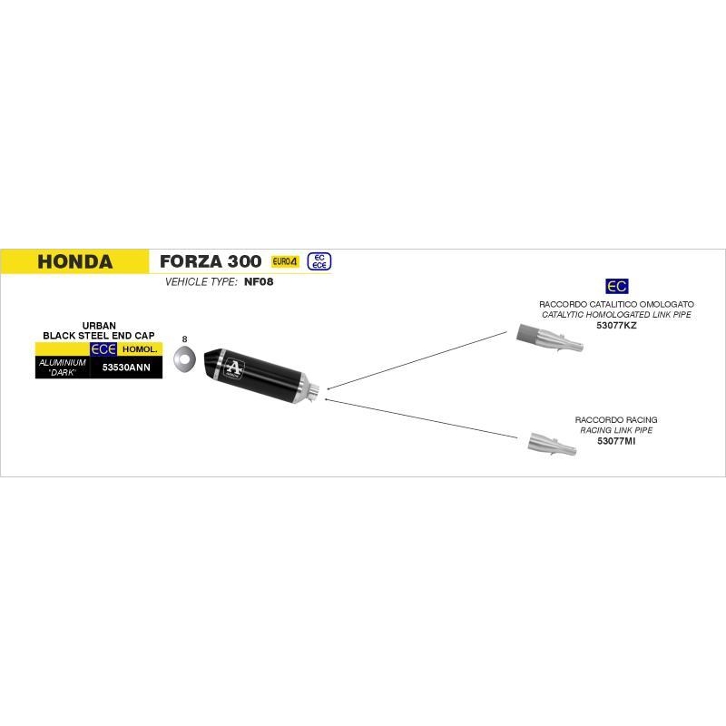 Raccordo Arrow Acciaio Inox Catalitico Omologato Per Terminali E Collettori Oem / Arrow Racing - Honda Forza 300 '18/20