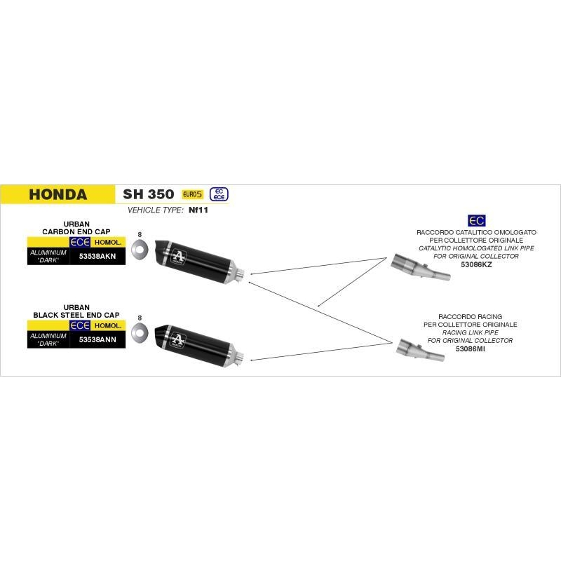 Raccordo Arrow Acciaio Inox Catalitico Omologato Per Terminali Arrow E Collettori Oem - Honda Sh 350 '21