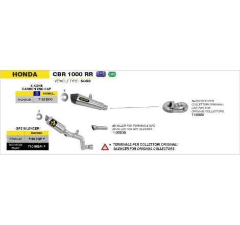 Terminale Di Scarico Arrow Gp2 Titanio Racing - Honda Cbr 1000 Rr '14/16