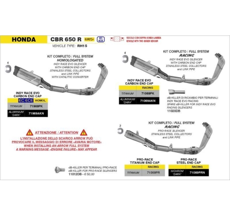 Kit Completo Arrow - Collettori Inox Racing + Silenziatore Pro-Race Nichrom Dark - Honda Cb/Cbr 650 F/R E5+ '24/254