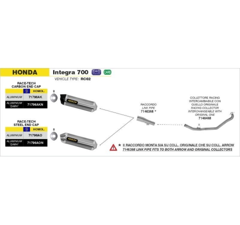 Collettori Arrow Acciaio Inox Racing - Honda Integra 700/750 '12/20 - Nc 700/750 S/X '12/20 - Nc 750 X '21/22
