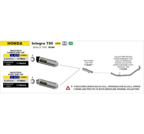 Collettori Arrow Acciaio Inox Racing - Honda Integra 700/750 '12/20 - Nc 700/750 S/X '12/20 - Nc 750 X '21/22