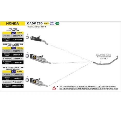 Collettore Racing Dekat Inox Honda X-Adv750 '17/21 Ric.Originale + Ric.Arrow