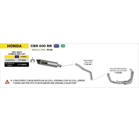 Terminale Di Scarico Arrow Indy-Race Alluminio C/Fond. Carby Omologato - Honda Cbr 600 Rr'07-09