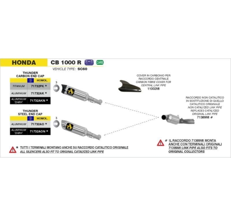 Terminale Di Scarico Arrow Thunder Alluminio C/Fond. Inox Omologato - Honda Cb 1000 R '08/17