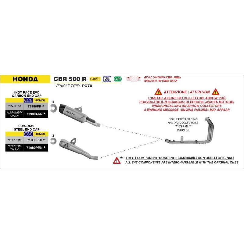 Collettori Arrow Acciaio Inox Racing - Honda Cbr 500R '24