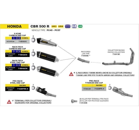 Terminale Di Scarico Arrow X-Kone Alluminio C/Fond. Carby Omologato - Honda Cb/Cbr 500 F/R '13-15 '16/18