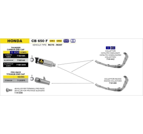 Terminale Di Scarico Arrow Thunder Alluminio C/Fond. Carby Omologato - Honda Cb/Cbr 650 F/R '14/18