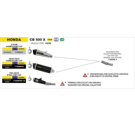 Terminale Di Scarico Arrow  X-Kone Nichrom C/Fond. Carby Per Raccordo Saldato Arrow - Honda Cb 500X '17/19
