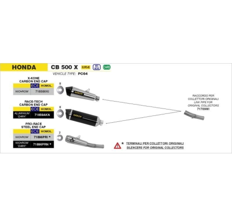 Terminale Scarico Arrow Pro-Race Nichrom Dark C/Raccordo Saldato Omologato - Honda Cb 500X '19