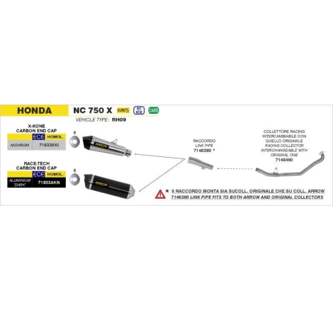 Terminale Di Scarico Arrow Race-Tech Alluminio Dark C/Fond. Carby Per Raccordo 71463Mi - Honda Nc 750X '21/22
